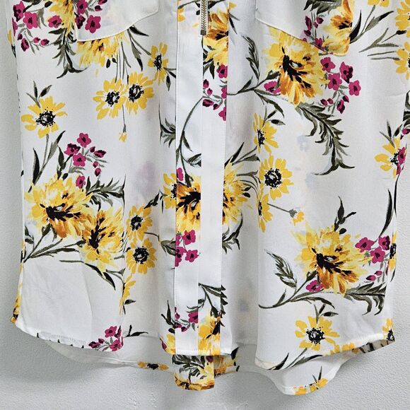 Express Shirt Women's Small White Floral Sheer Collard Top Business Casual - Picture 4 of 14